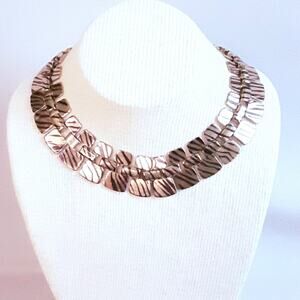 Tiger Print Metal Plate Choker Necklace Gold Tone And Black Fold Over Clasp